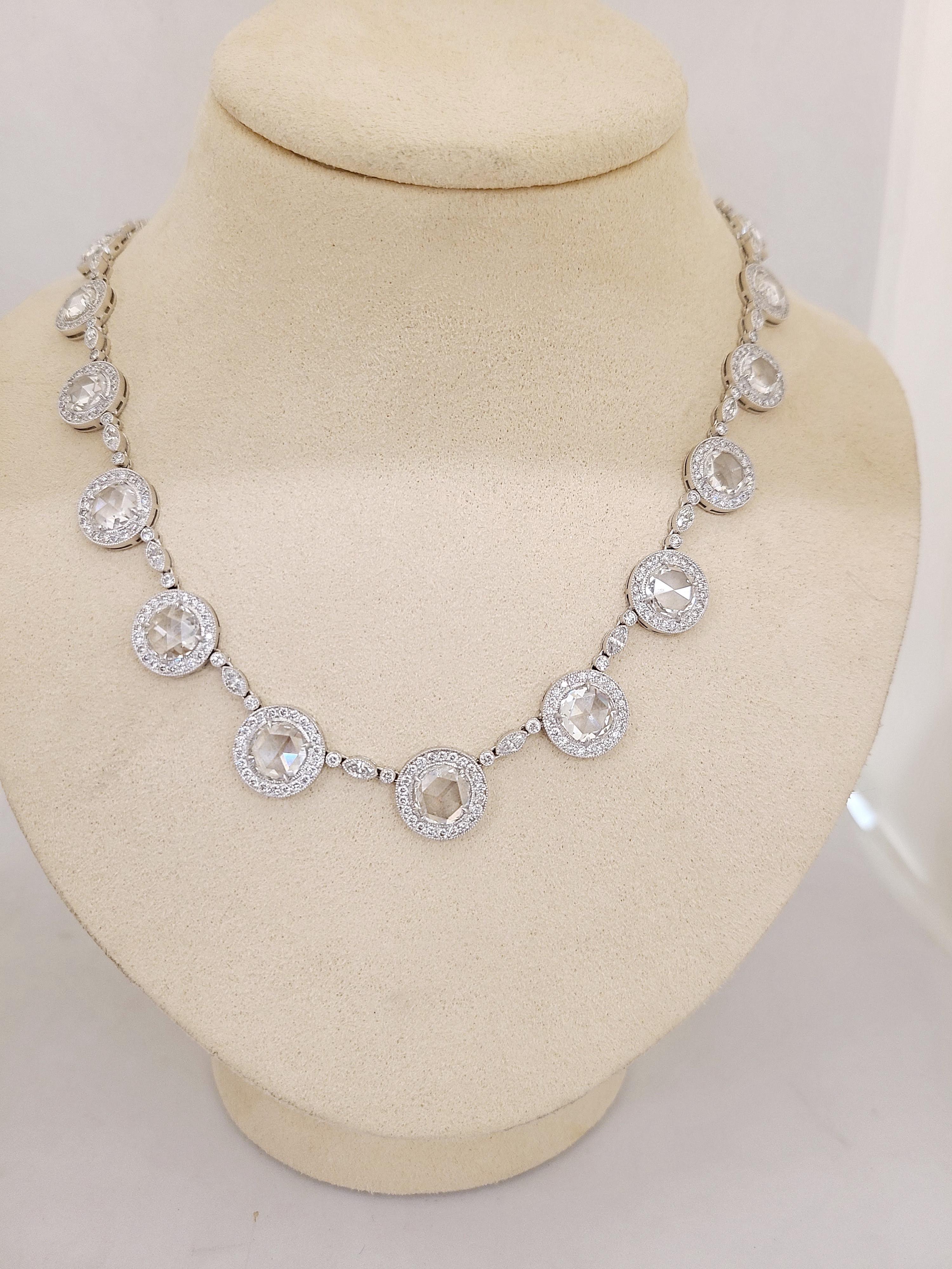 Collier en platine avec diamants taille rose de 9,99 carats et accents en diamants Neuf - En vente à New York, NY