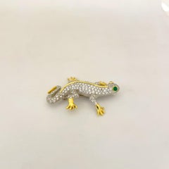 Platinum/ 18 Karat Yellow Gold 2.67 Carat Diamond Salamander Brooch