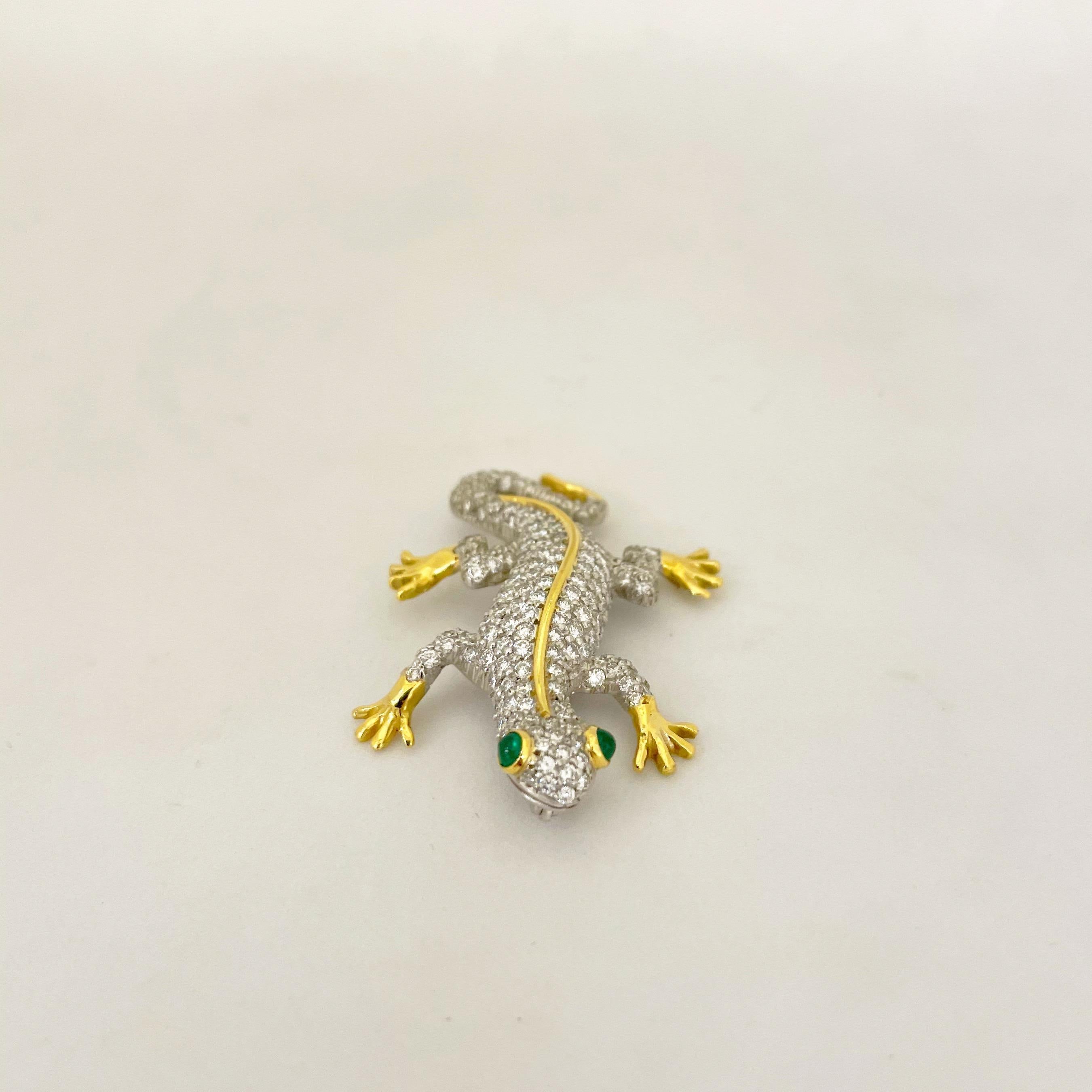 Moderne Broche Salamandre en platine/or jaune 18 carats et diamants de 2,77 carats en vente