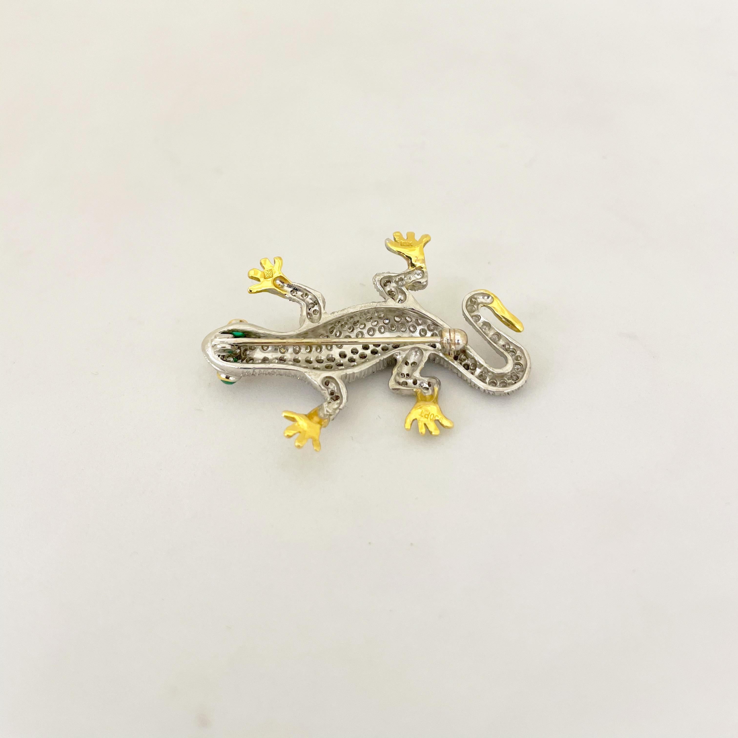 Taille ronde Broche Salamandre en platine/or jaune 18 carats et diamants de 2,77 carats en vente