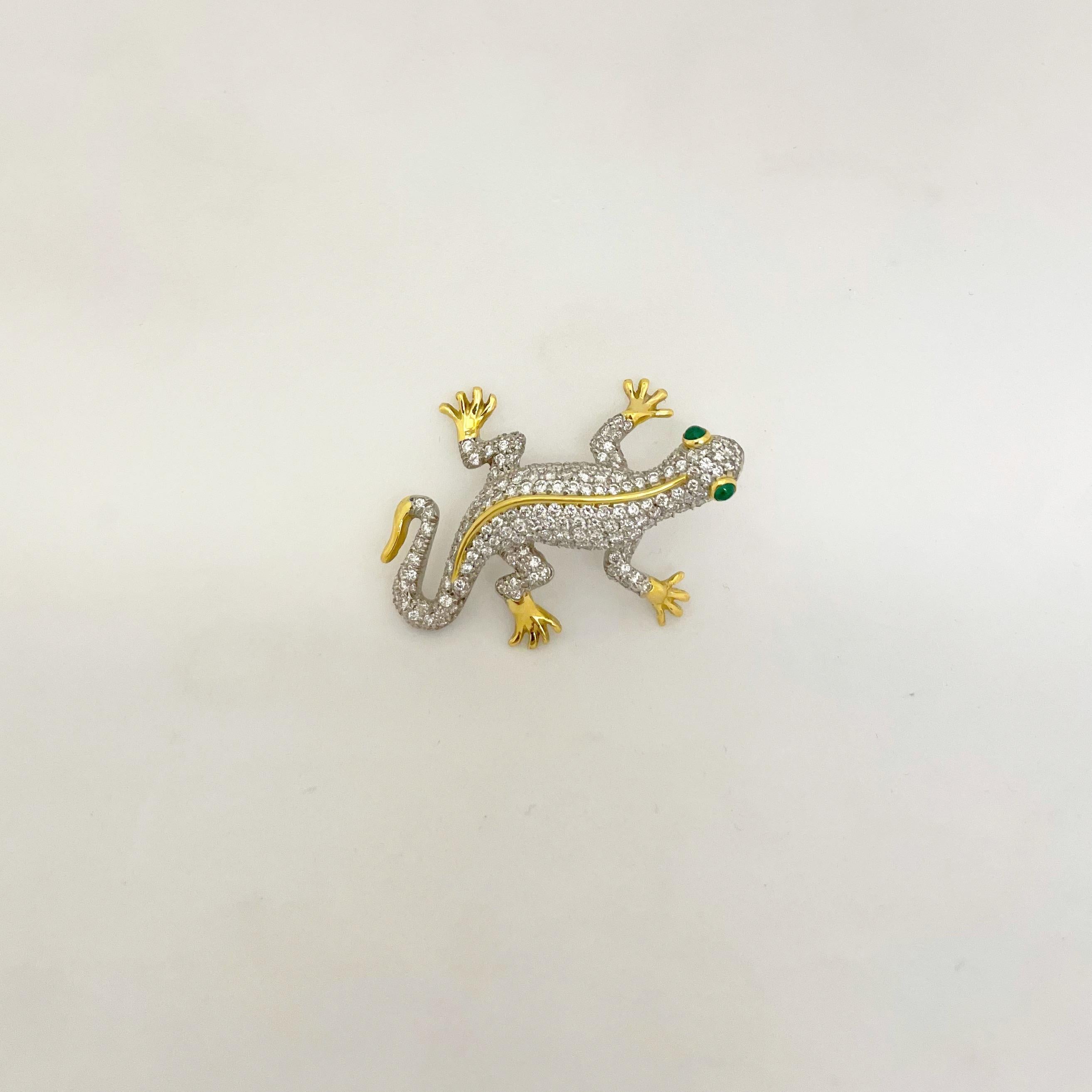 Broche Salamandre en platine/or jaune 18 carats et diamants de 2,77 carats Neuf - En vente à New York, NY