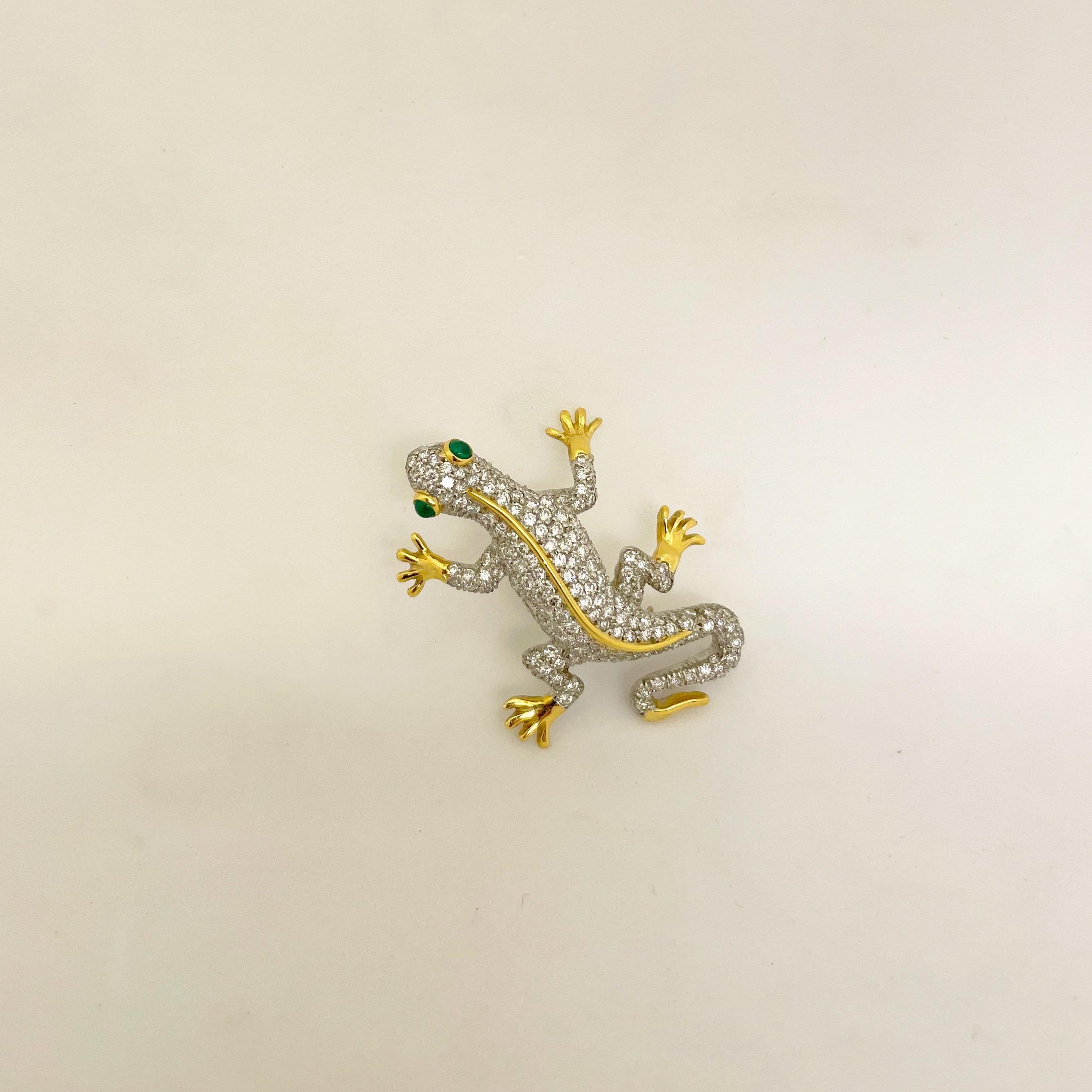 Modern Platinum/ 18 Karat Yellow Gold 2.67 Carat Diamond Salamander Brooch For Sale