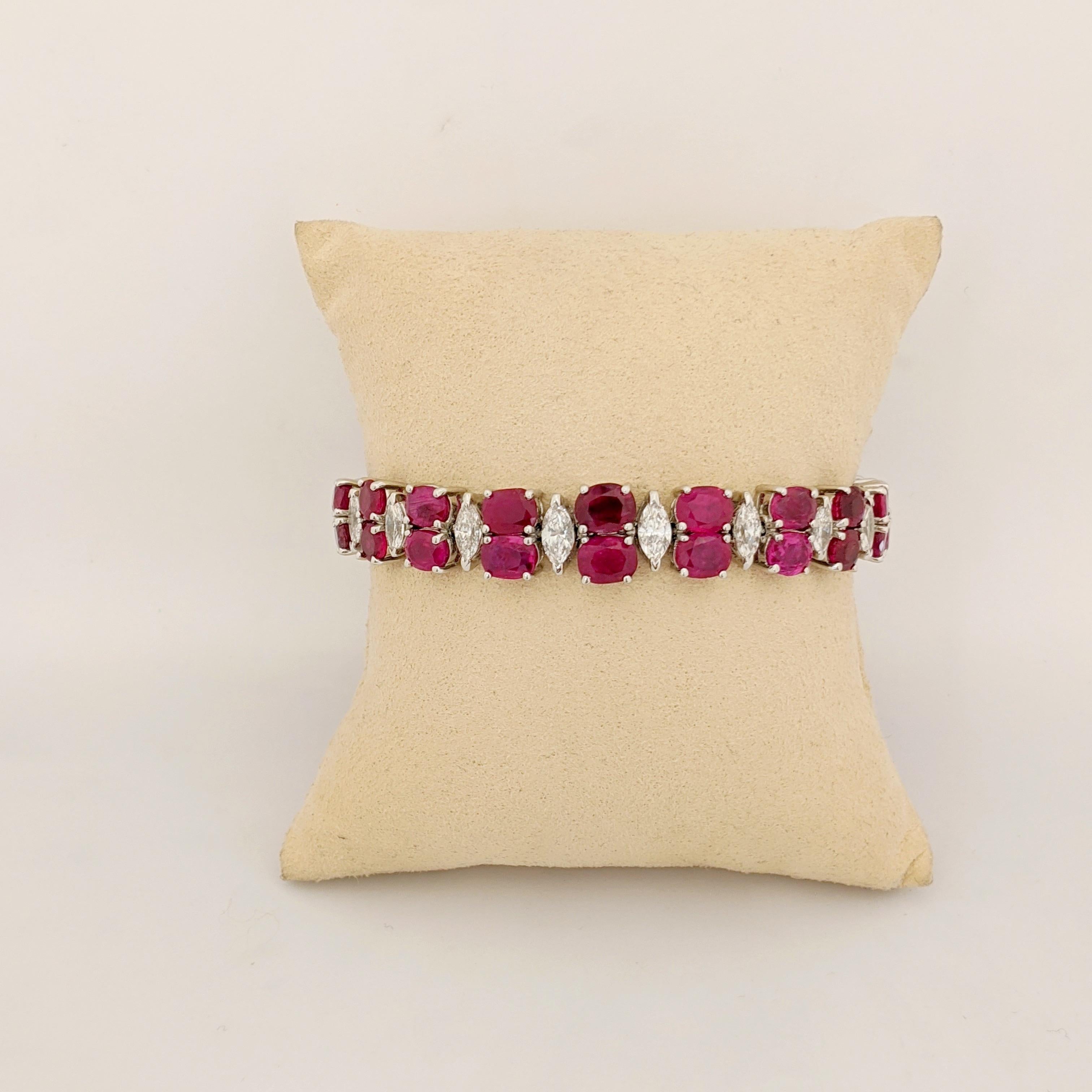 Taille ovale Cellini Jewelers Platine 21,35 carats Bracelet en rubis de Birmanie et diamants de 3,86 carats en vente