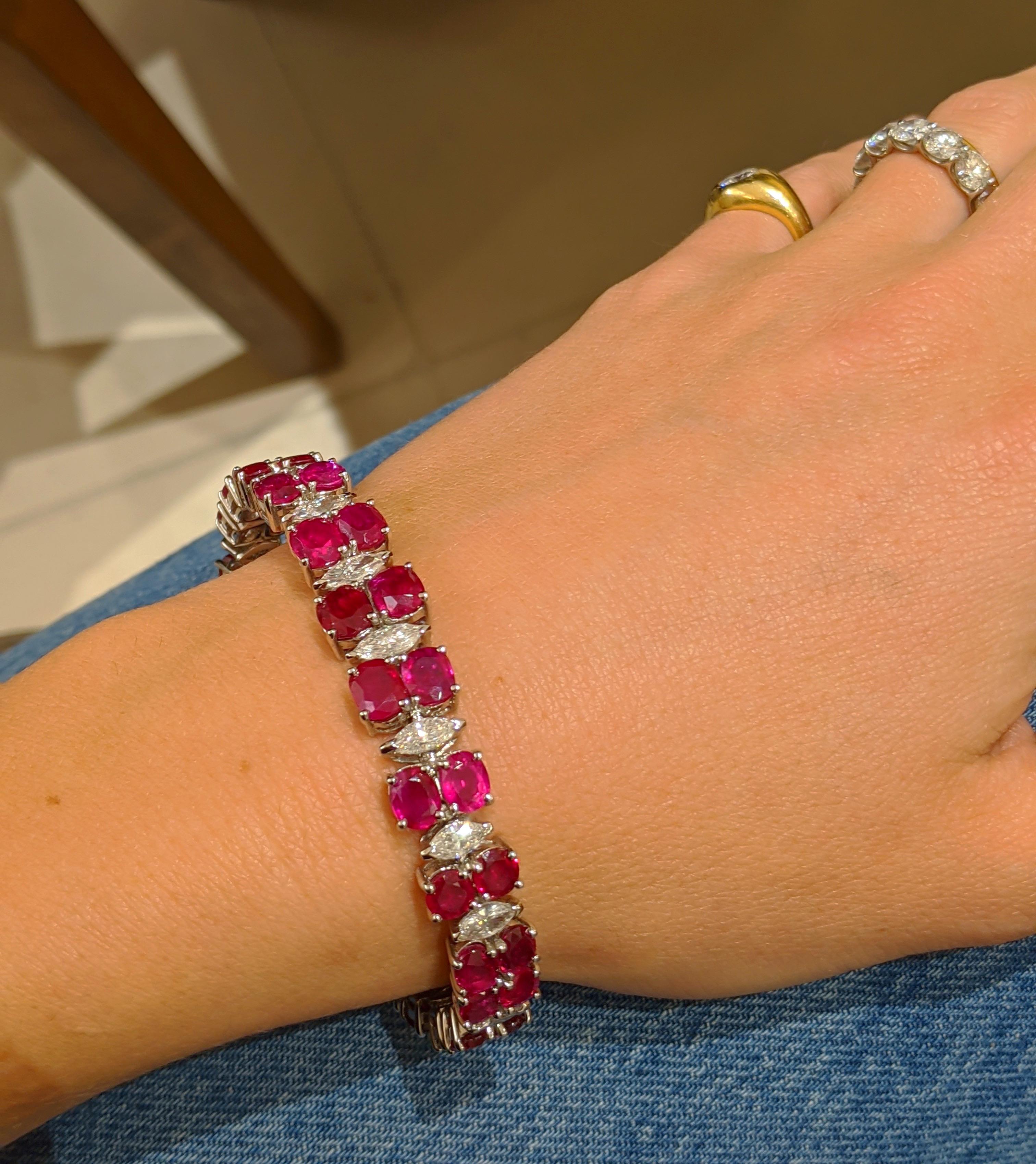 Cellini Jewelers Platinum 21.35Ct. Burmese Ruby and 3.86 Carat Diamond Bracelet In New Condition For Sale In New York, NY