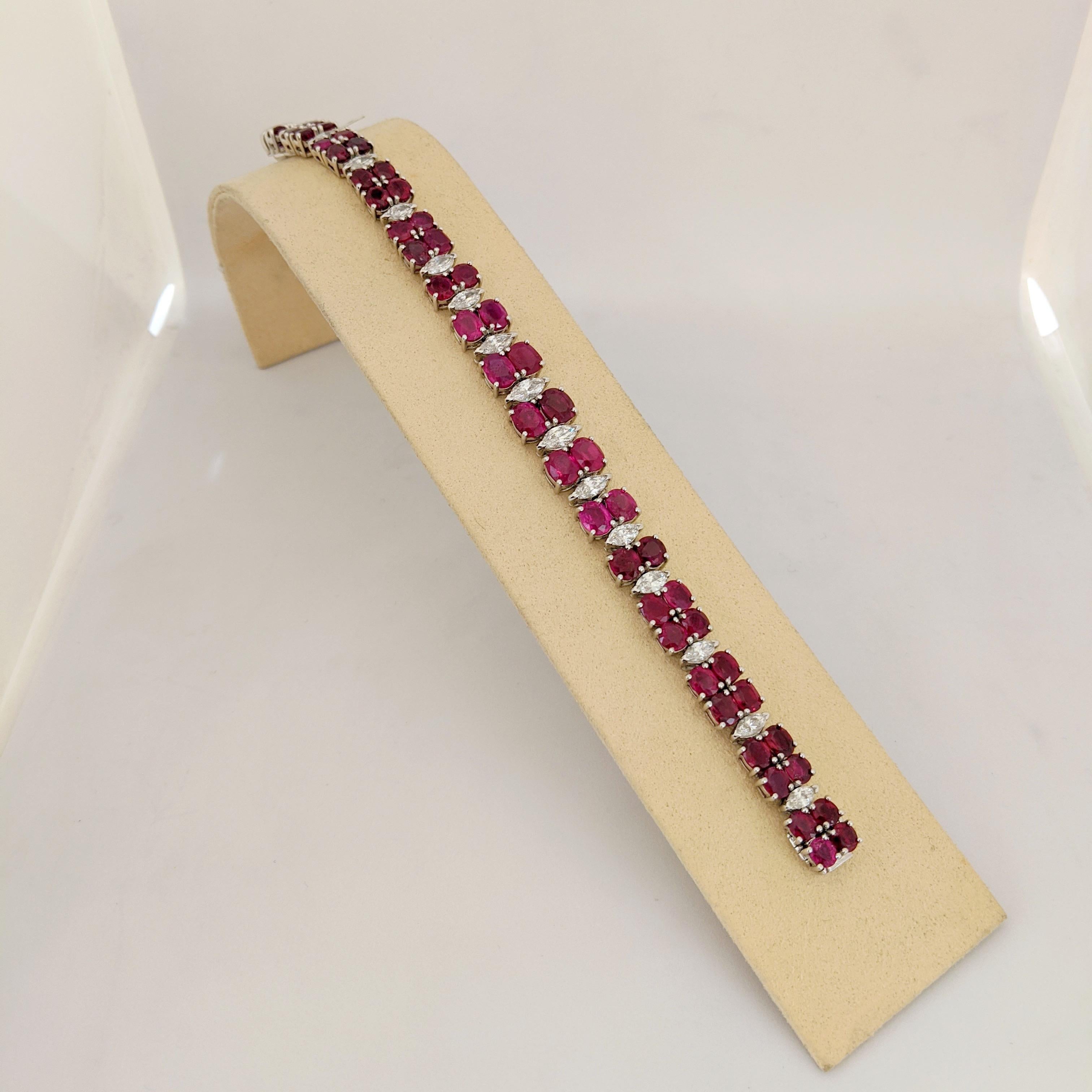 Women's or Men's Cellini Jewelers Platinum 21.35Ct. Burmese Ruby and 3.86 Carat Diamond Bracelet For Sale