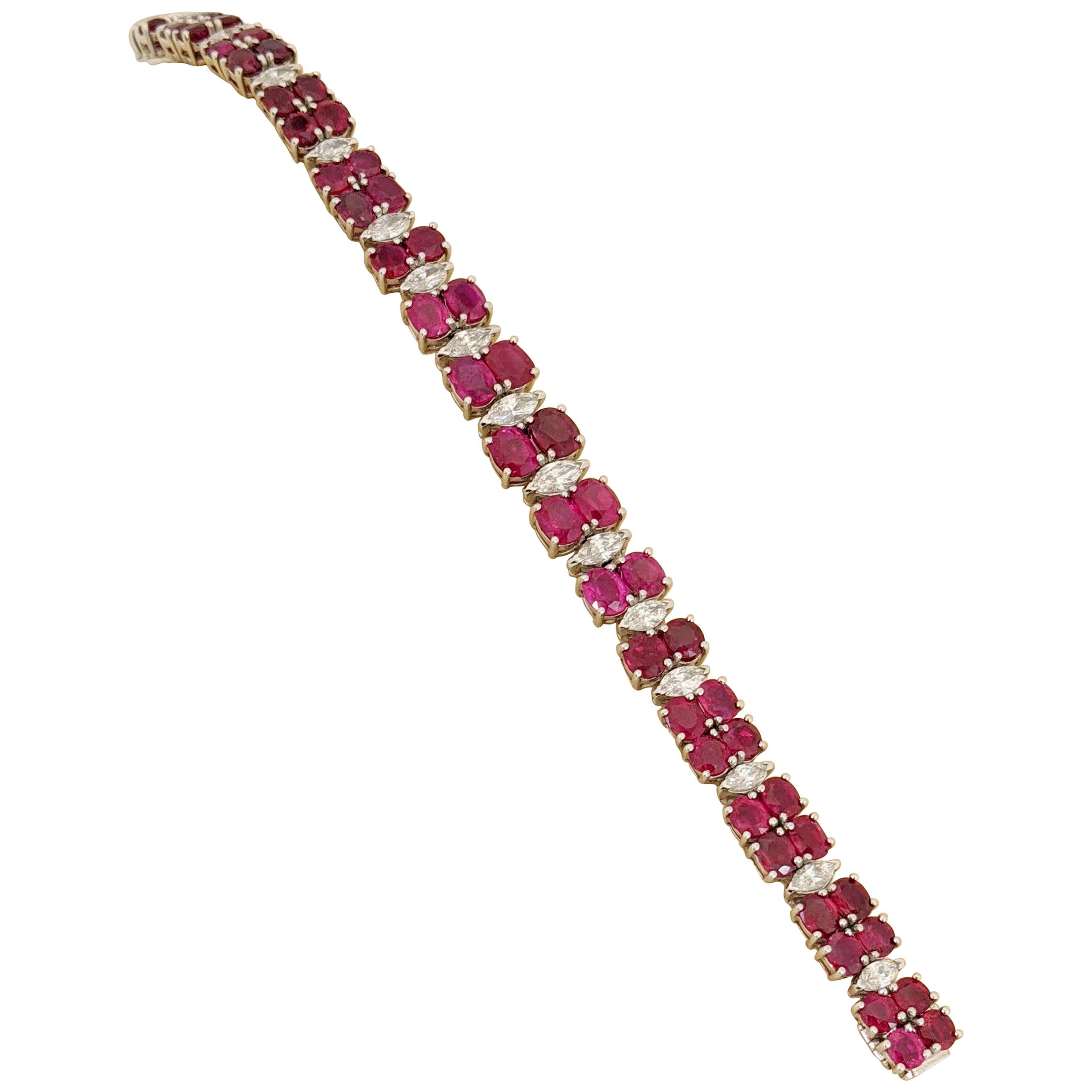 Cellini Jewelers Platinum 21.35Ct. Burmese Ruby and 3.86 Carat Diamond Bracelet For Sale