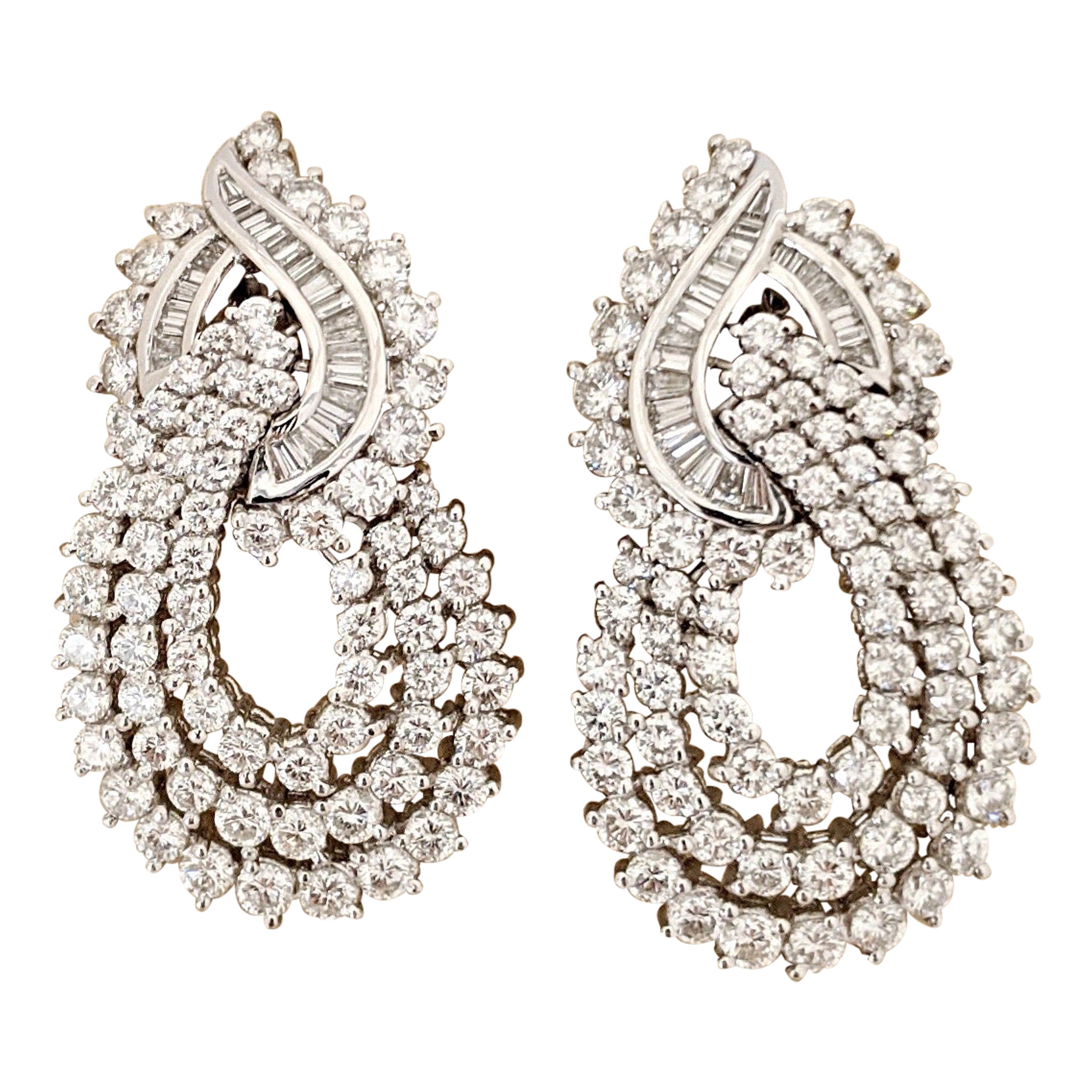 Cellini Jewelers Platinum and Diamond 7.50 Carat Hanging Earrings For Sale