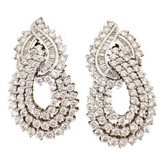 Retro Cellini Jewelers Platinum and Diamond 7.50 Carat Hanging Earrings