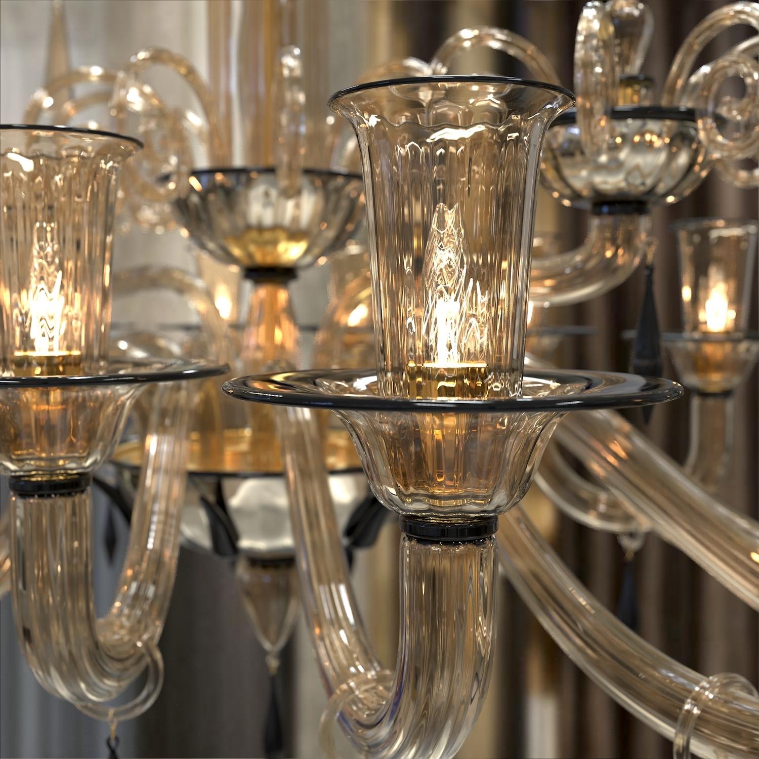 CELLINI Ovaler Kronleuchter 16 Lichter Muranoglas geblasen Made in Italy (Italian) im Angebot