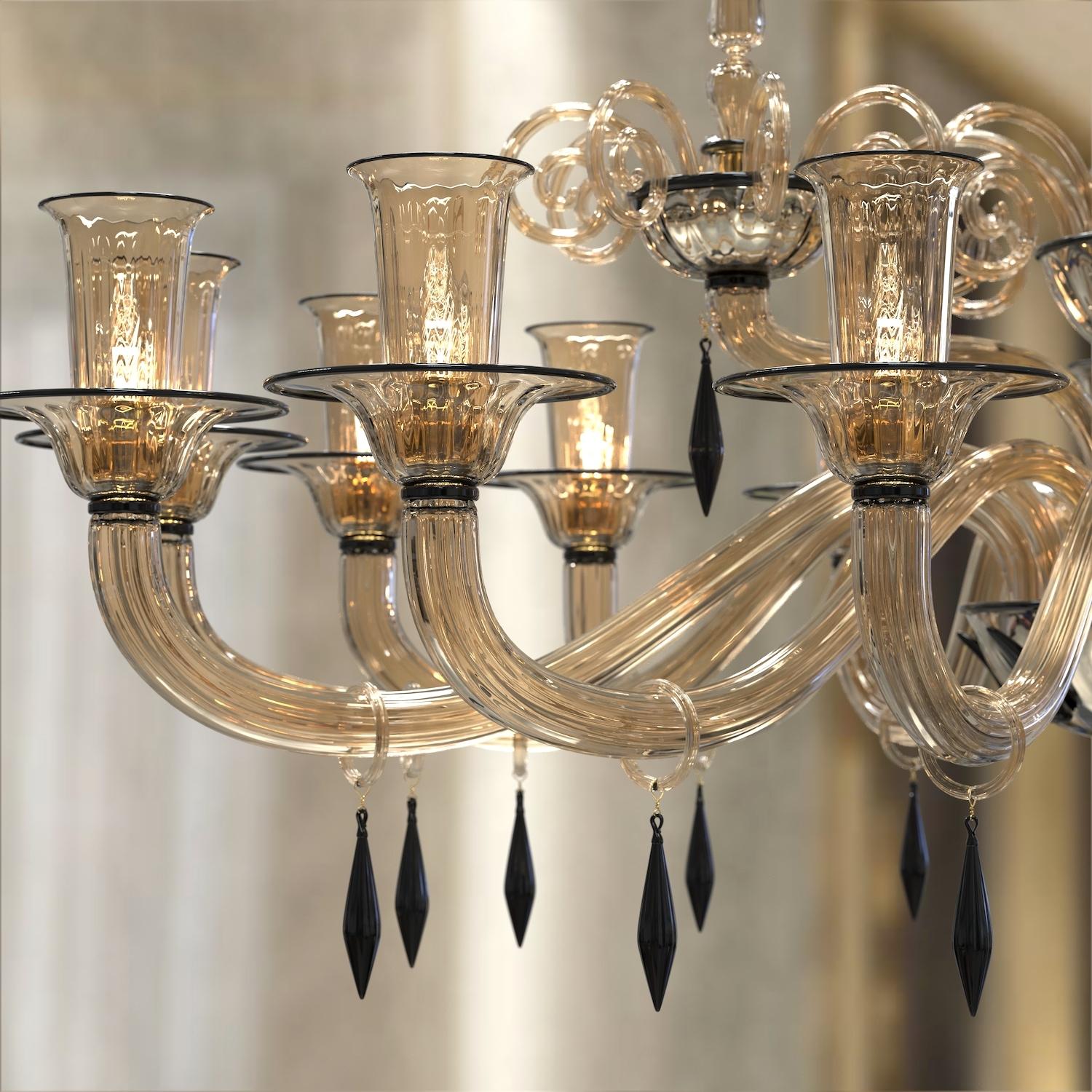 CELLINI Ovaler Kronleuchter 16 Lichter Muranoglas geblasen Made in Italy (Metall) im Angebot