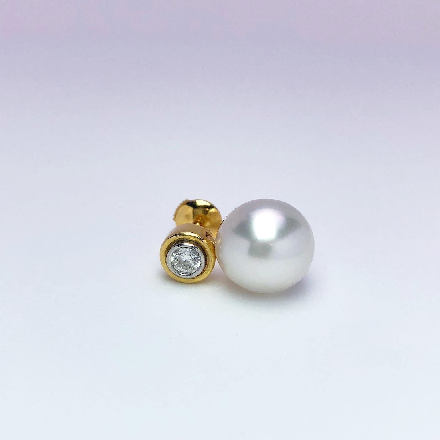 Women's or Men's Cellini NYC 18 Karat Yellow Gold South Sea Pearl and Diamond Drop Earrings For Sale