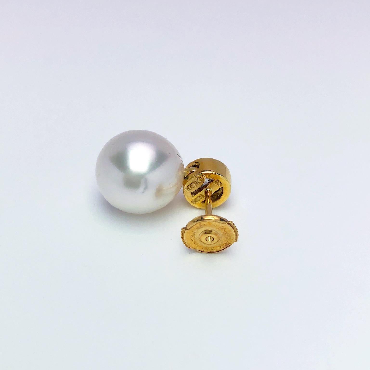 Orecchini Cellini NYC in oro giallo 18 carati con perle dei mari del sud e diamanti in vendita 2
