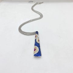 Cellini NYC 18 Karat White Gold Diamonds, Pink, Blue and Yellow Sapphire Pendant