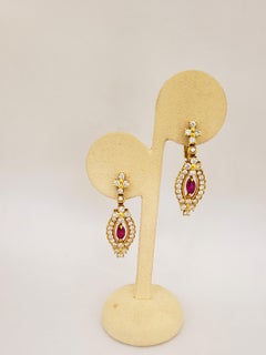 Cellini NYC 18 Karat Yellow Gold 3.09Ct. Diamonds & 1.18Ct. Ruby Drop Earrings