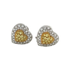 Vintage Cellini Pavé Diamond Heart Studs with .64Ct. Pavé Yellow Diamond Center