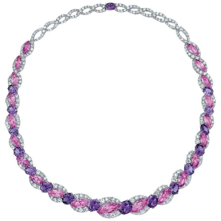 Cellini Plat/18KT 52.72Ct. of Pink & Purple Sapphires, 15.97Ct. Diamond Necklace For Sale