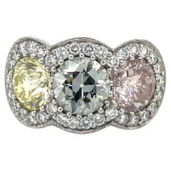 Cellini Plat Fancy Colored 1.43Ct Pink 1.34Ct Yellow 1.53Ct Grey Diamond Ring