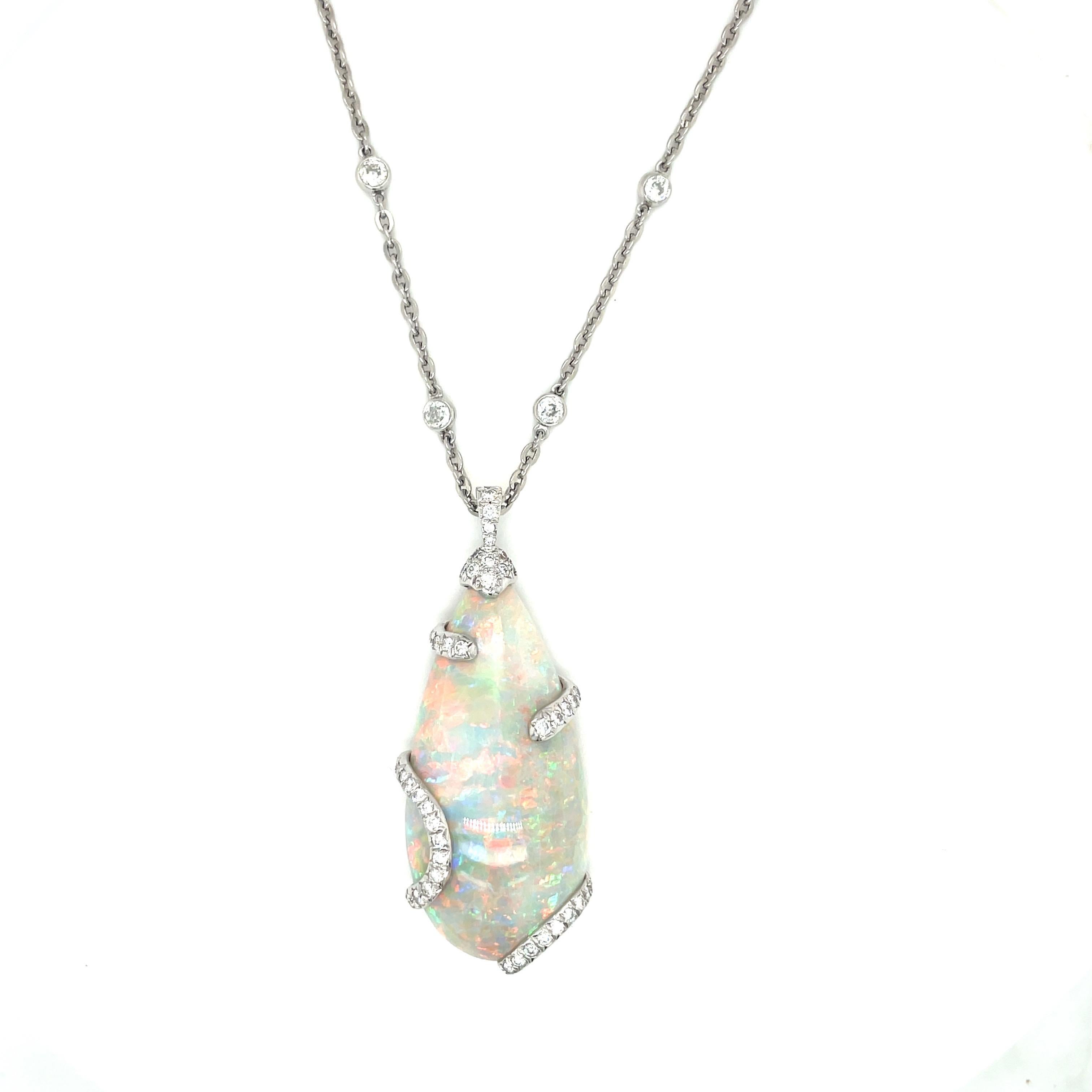 Cellini Platinum 38.81ct Opal Pendant with 2.40Ct. of Diamonds In New Condition In New York, NY