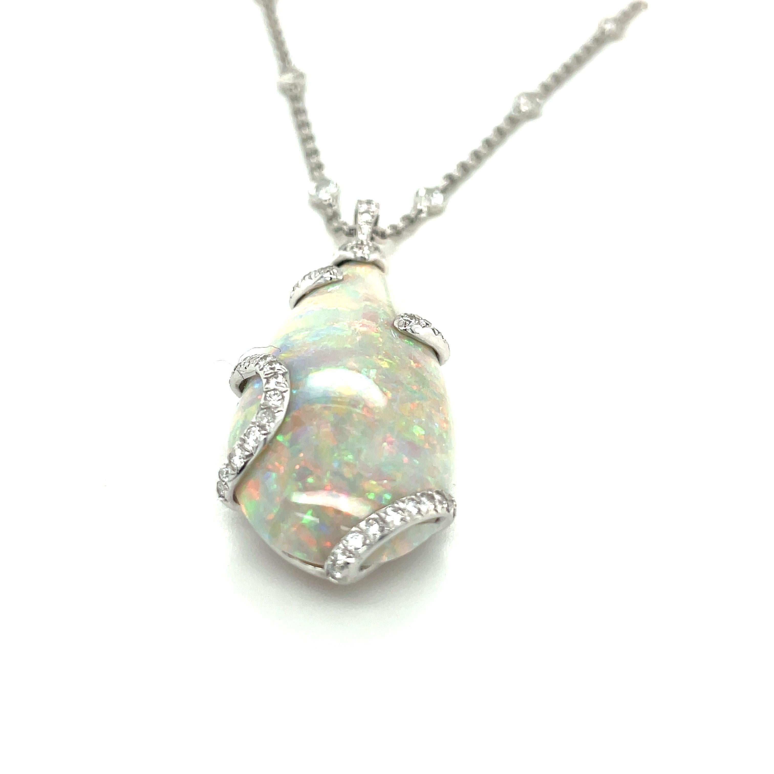 Women's or Men's Cellini Platinum 38.81ct Opal Pendant with 2.40Ct. of Diamonds