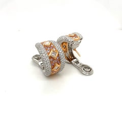 Cellini Princess Cut Diamond Hoop Earrings with Pink Diamonds in 18kt Gold