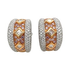 Cellini Princess Cut Diamond Hoop Earrings with Pink Diamonds in 18kt Gold