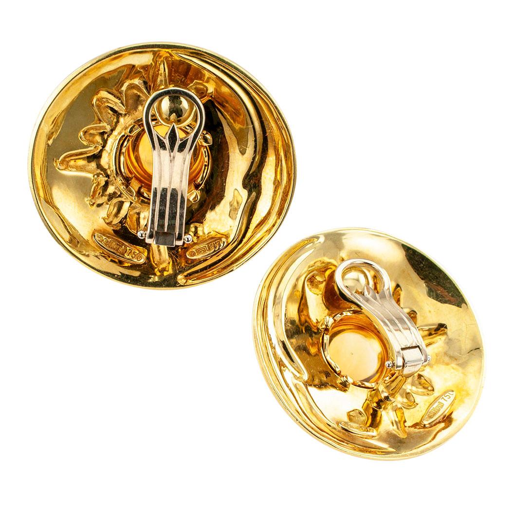 Cellini Sun Moon Star Enamel Citrine Yellow Gold Earrings In Good Condition In Los Angeles, CA