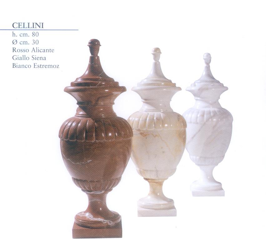 Multipurpose Cellini vase in Carrara marble. Perfect for garden or home decor.