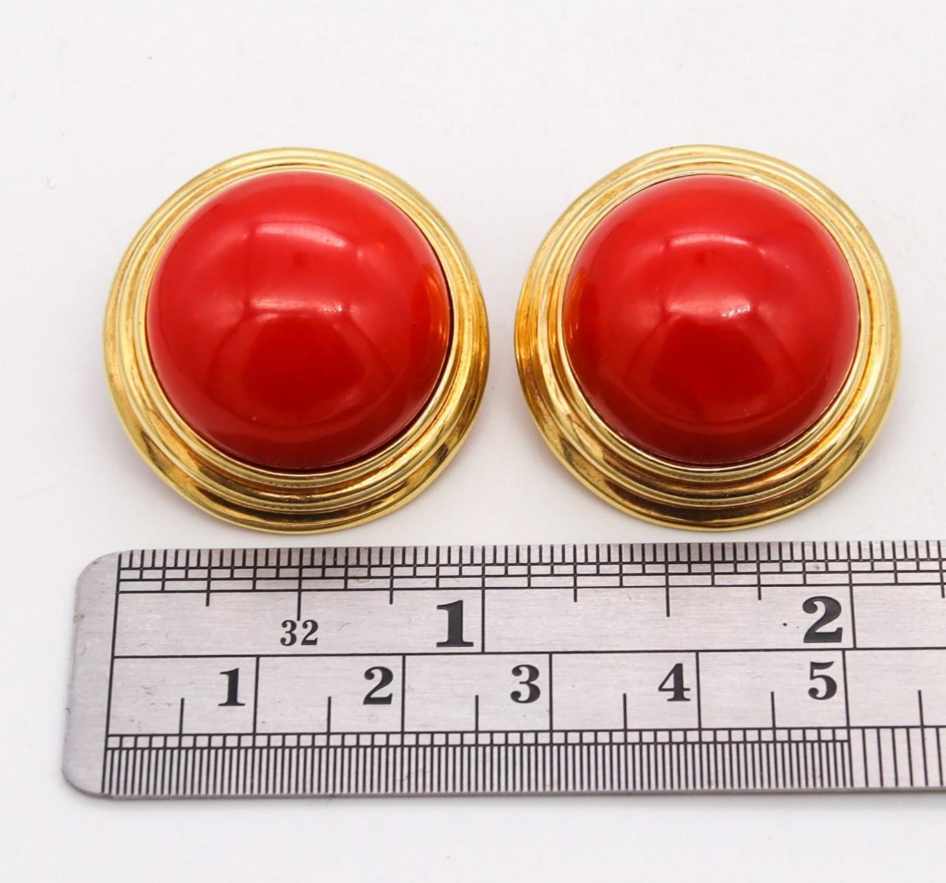 Cellino 1970 Italy Massive Earrings in 18Kt Gold 70.2 Ctw Sardinian Red Coral For Sale 3
