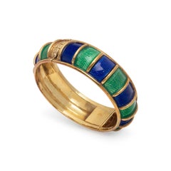 Cellino Blue & Green Enamel Bangle Bracelet in 18K Yellow Gold