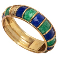 Cellino Blue & Green Enamel Bangle Bracelet in 18K Yellow Gold