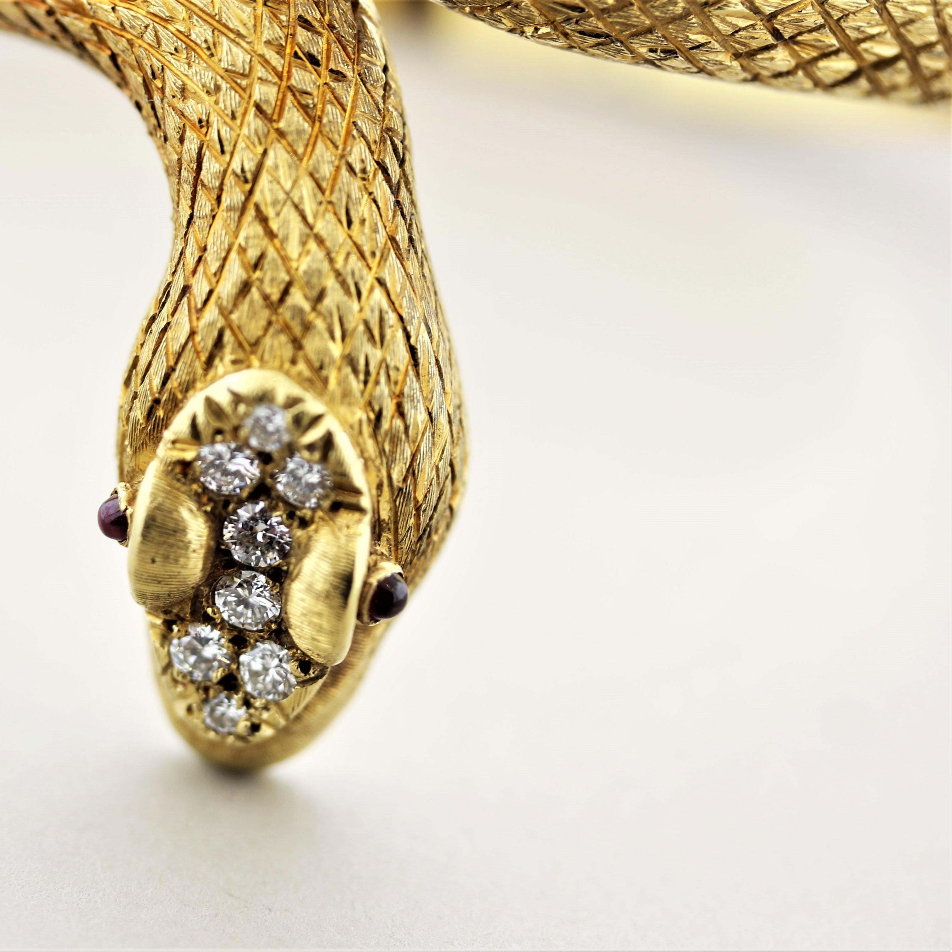 Cellino Cellino Diamant Edelstein Gold Schlangenarmreif Armband (Rundschliff) im Angebot