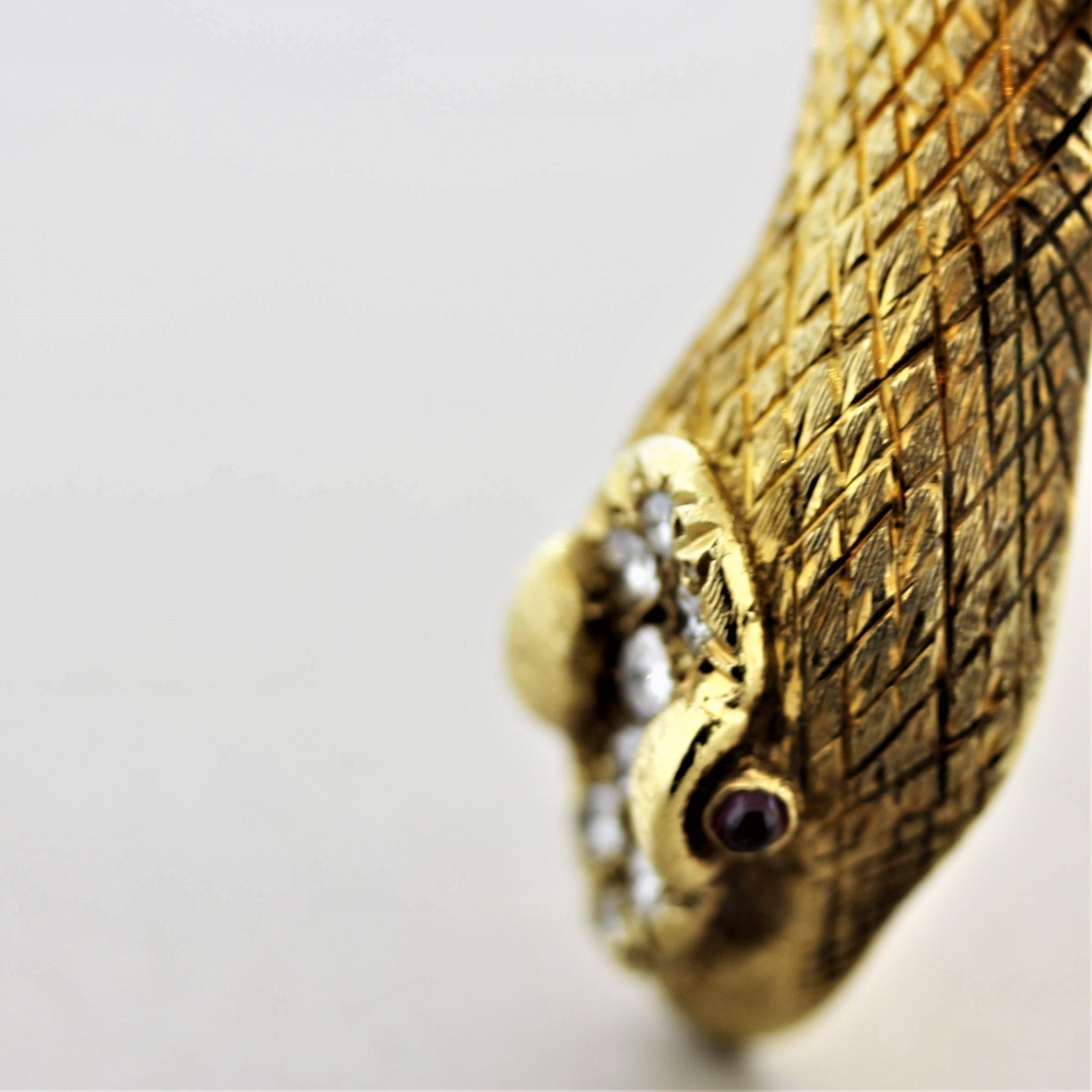 Round Cut Cellino Diamond Gemstone Gold Snake Bangle Bracelet For Sale