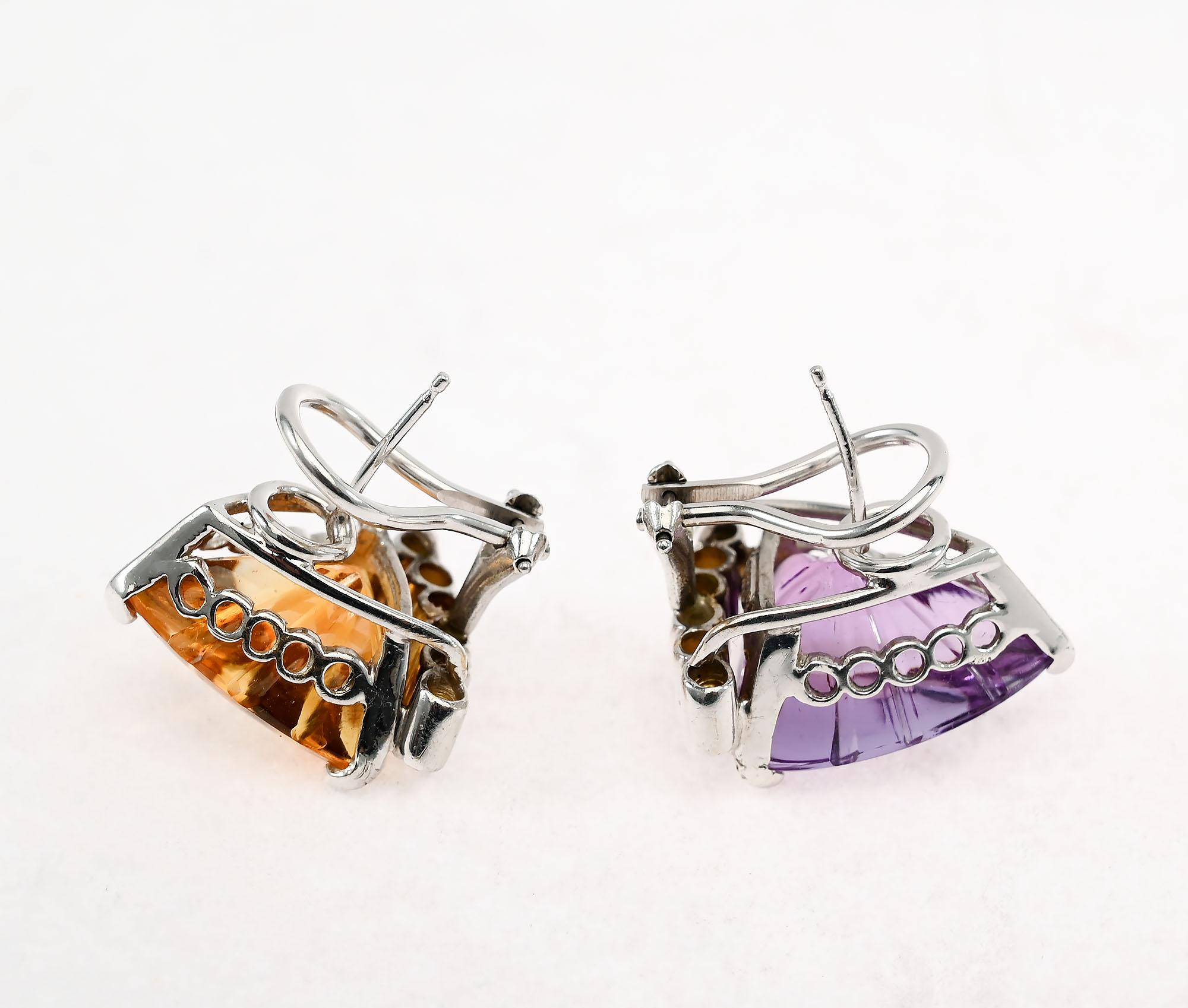 Modern Cellino Fraternal Twins Amethyst and Citrine Earrings For Sale