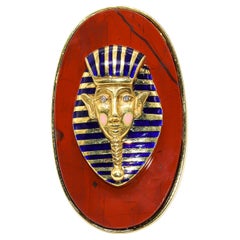 Cellino Jasper and Enamel Pharaoh Ring with Diamonds 18 Karat Gold
