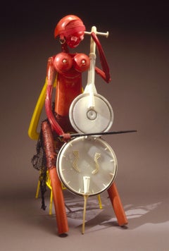 Cellist Sculpture Plastic Assemblage One of a Kind in Red by Jerry Ross Barrish