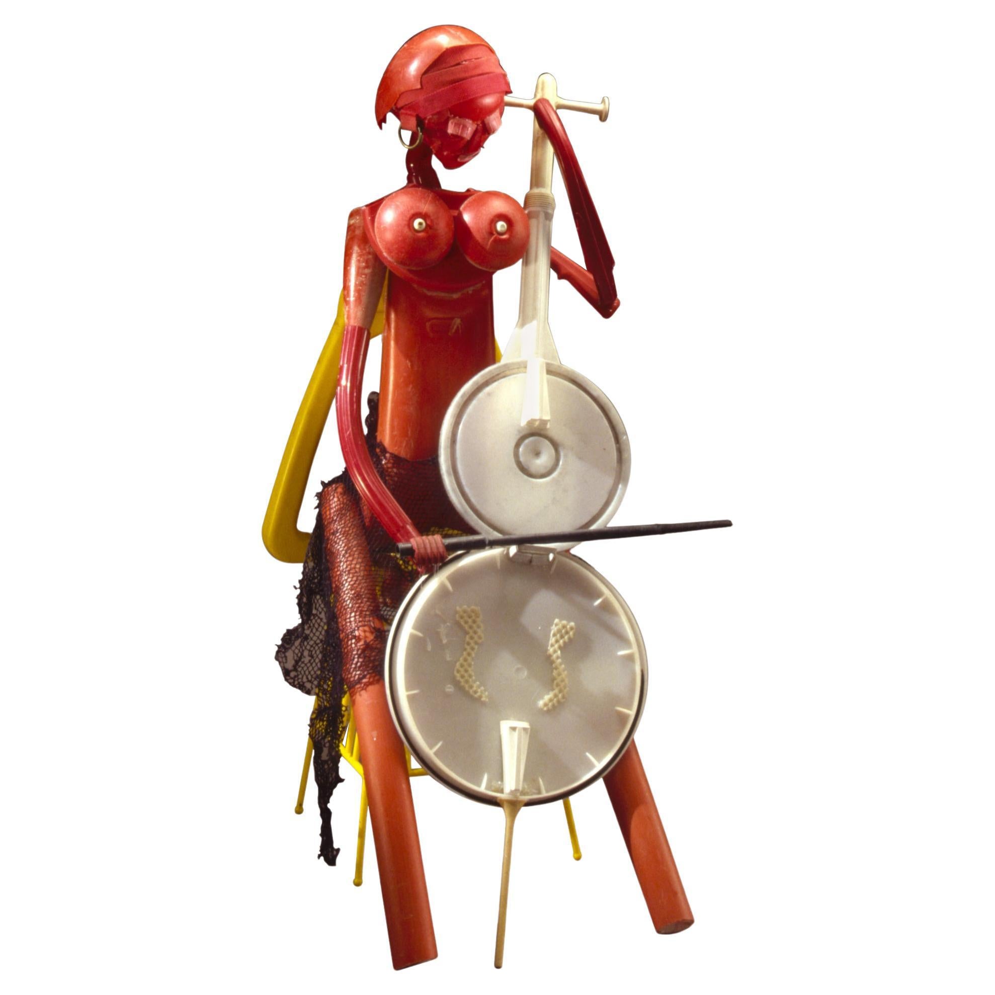 Cellist Sculpture Plastic Assemblage One of a Kind in Red by Jerry Ross Barrish For Sale