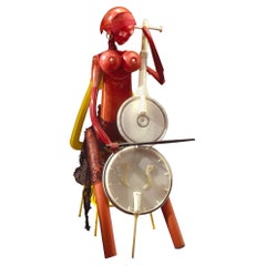 Cellist Sculpture Plastic Assemblage One of a Kind in Red by Jerry Ross Barrish