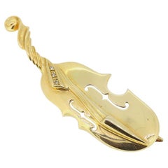 Cello Musical Instrument Diamond Brooch