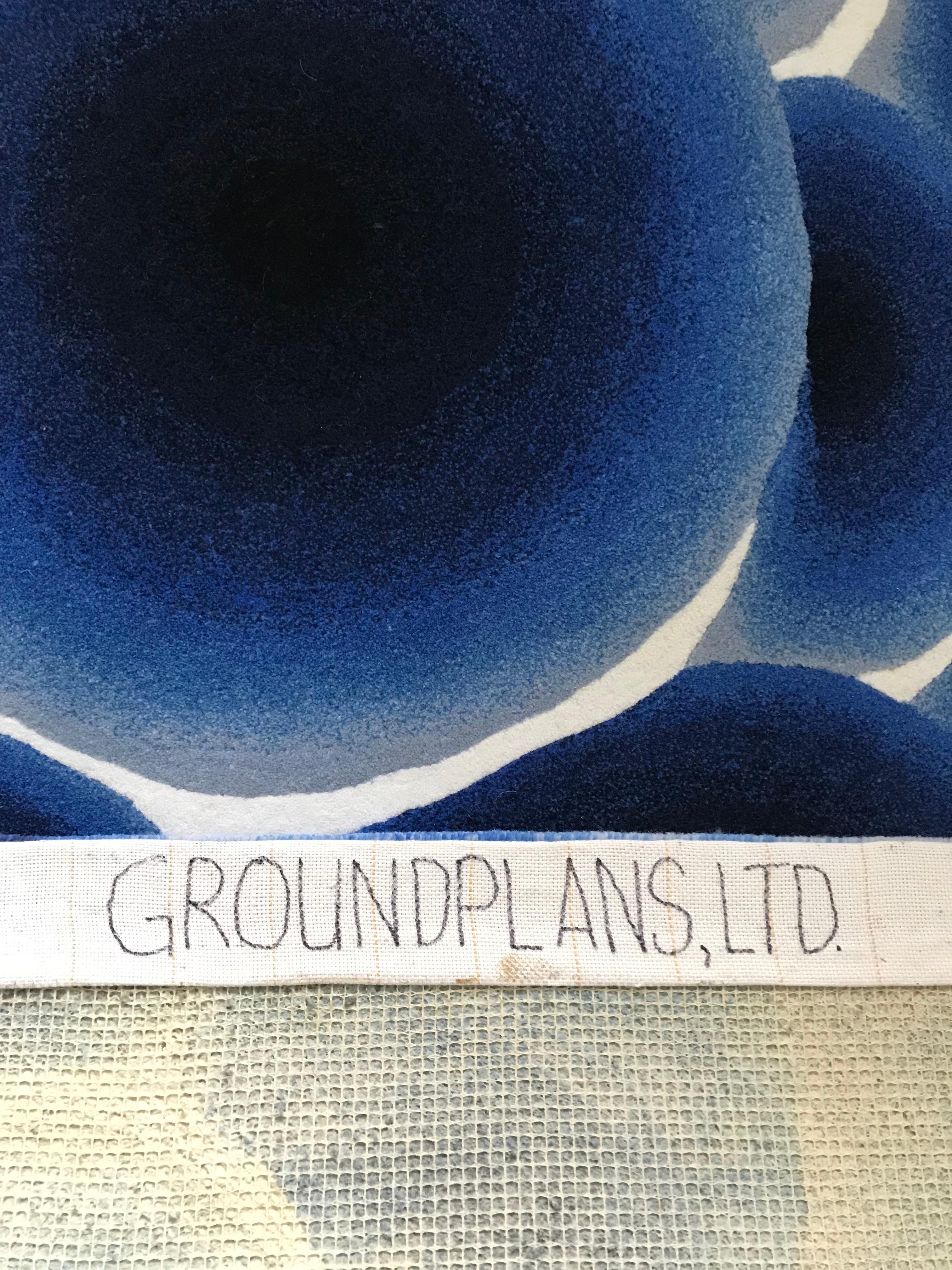 Hand-Crafted Cells Handmade Wool Blue and White Rectangle Rug by Marre Moerel for Groundplans For Sale