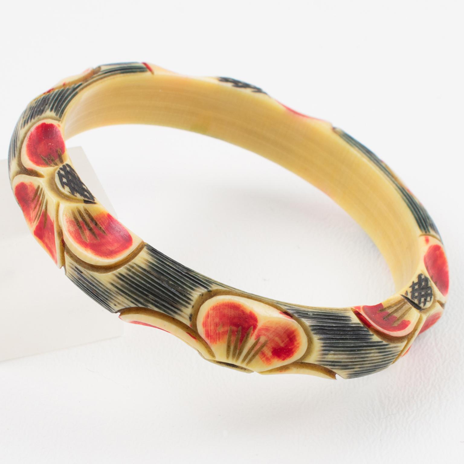 Celluloid-Armband Armreif mit geschnitzten Gänseblümchen im Angebot 3
