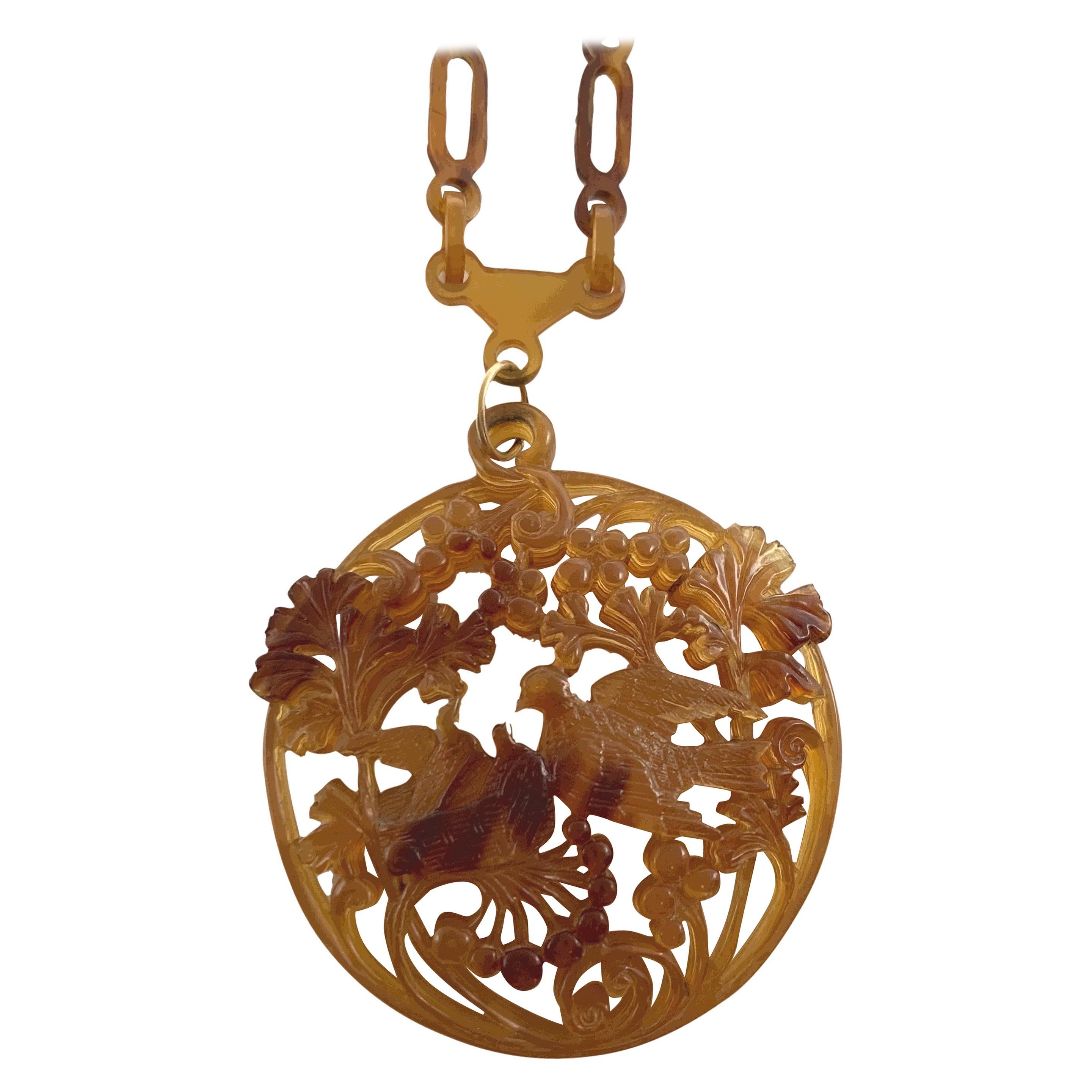 Celluloid CA 1900 14k gold necklace For Sale