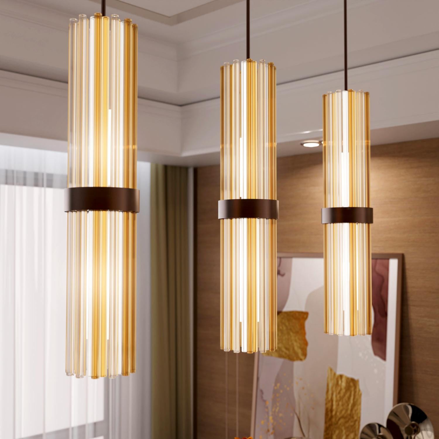 Lampada a sospensione moderna
Design verticale per una lampada raffinata

Questa creazione di illuminazione è realizzata completamente a mano dai Maestri vetrai secondo antiche e segrete tradizioni tramandate di padre in figlio da secoli.‎

Il Vetro