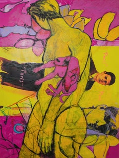 Recuerdo de París, Male Nude, Mixed Media Painting on plastic banner