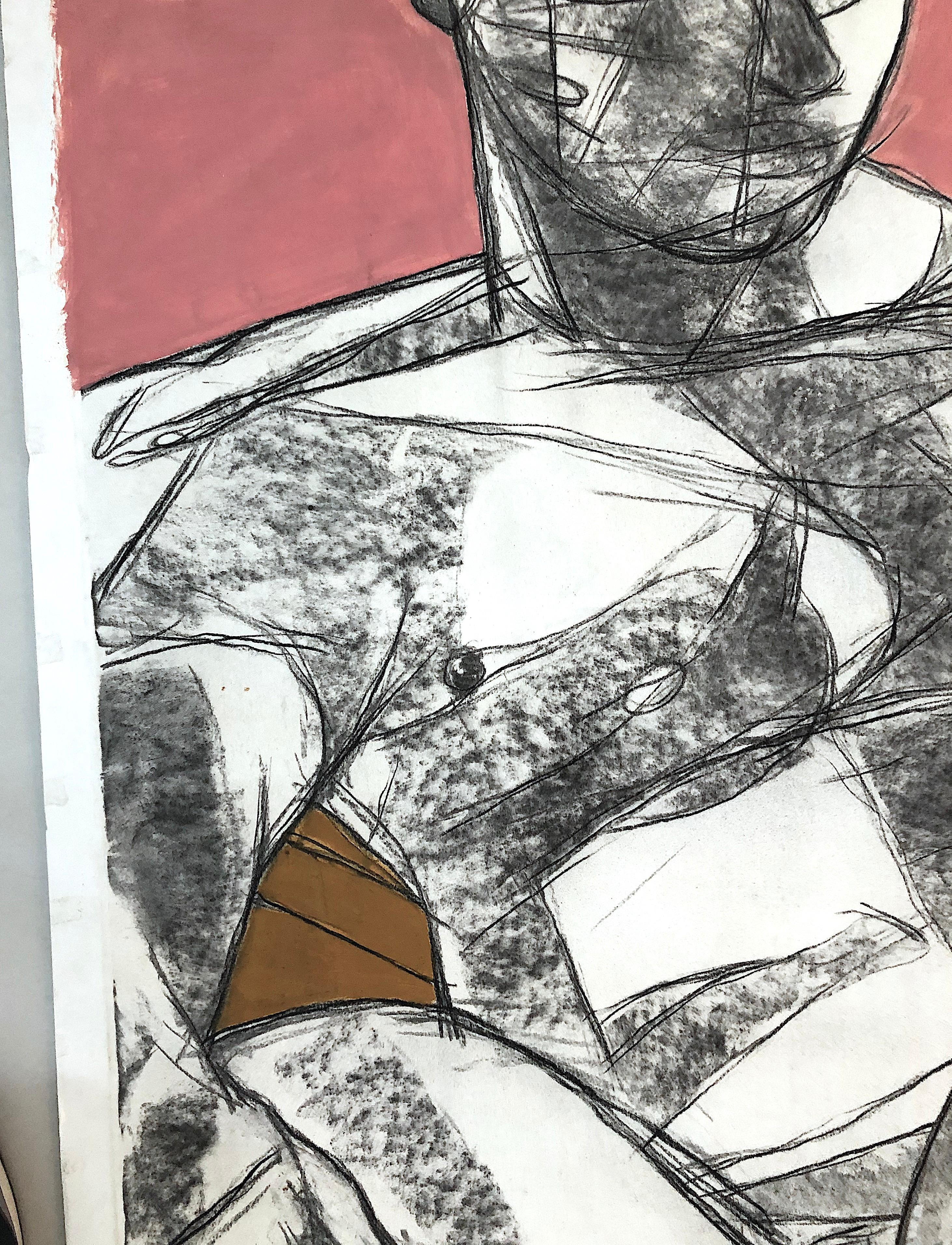 Deux nus masculins. Peinture.Pastel, crayon au carbone, encre sur papier d'archives monté  - Contemporain Painting par Celso José Castro Daza