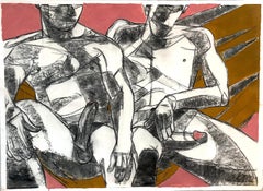Two male Nudes. Painting.Pastel, carbon pencil, ink on archival paper mounted 