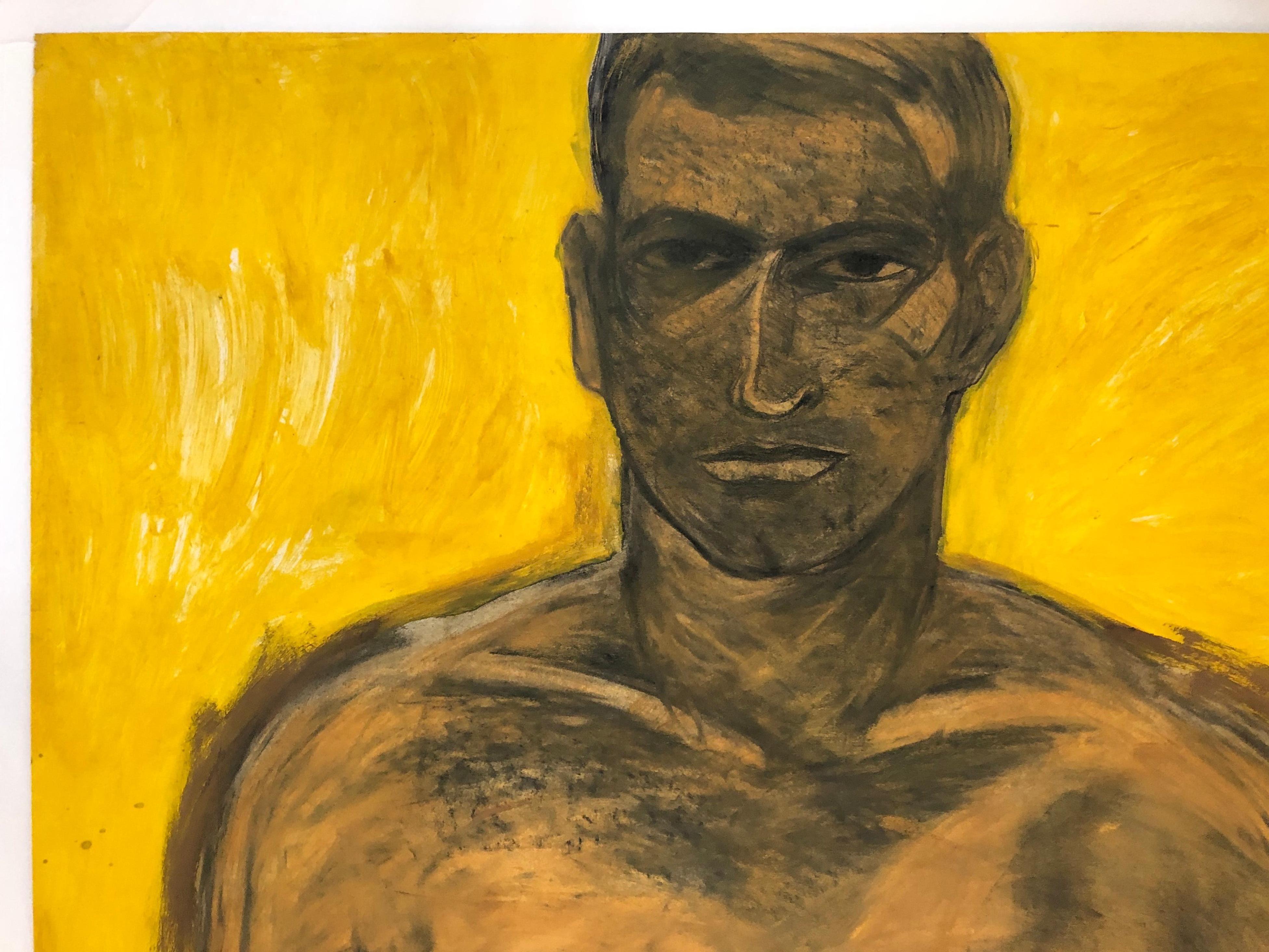 Nu jaune. Portrait. Peinture au pastel,  e crayon, encre sur papier d'archives monté - Painting de Celso José Castro Daza