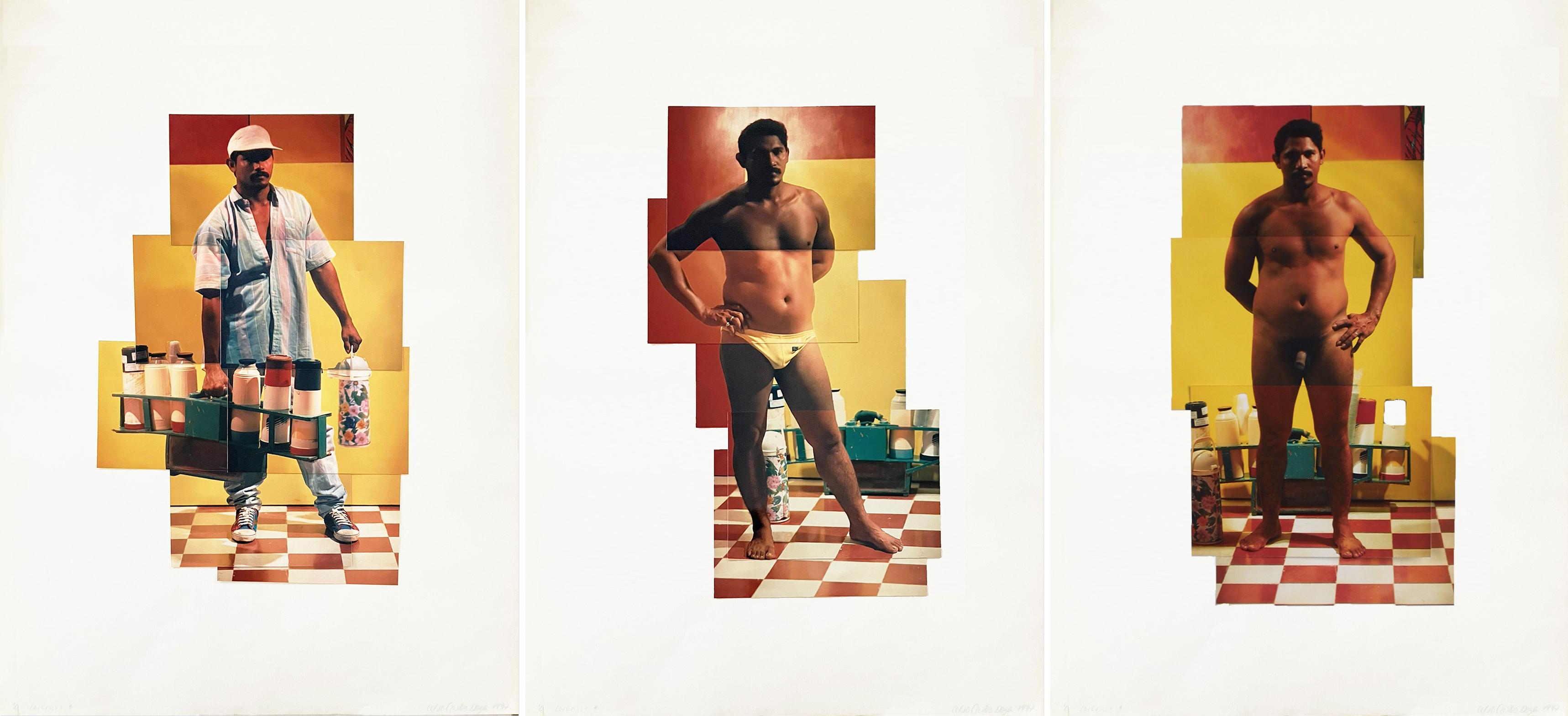 Celso José Castro Daza Nude Photograph – Lorenzo Triptychon. Aus der Serie The Vendedores, Fotocollage 