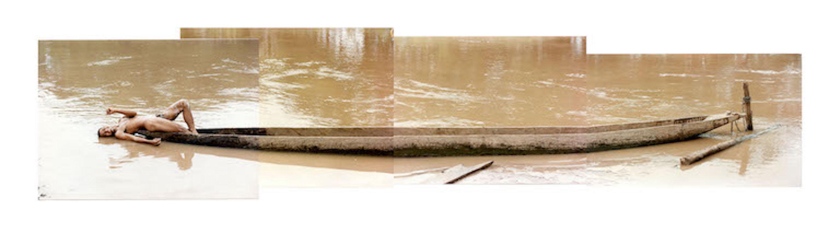 „Man in Canoe 2“,  4 Aktfotos, gedruckt und auf Leinwand montiert 