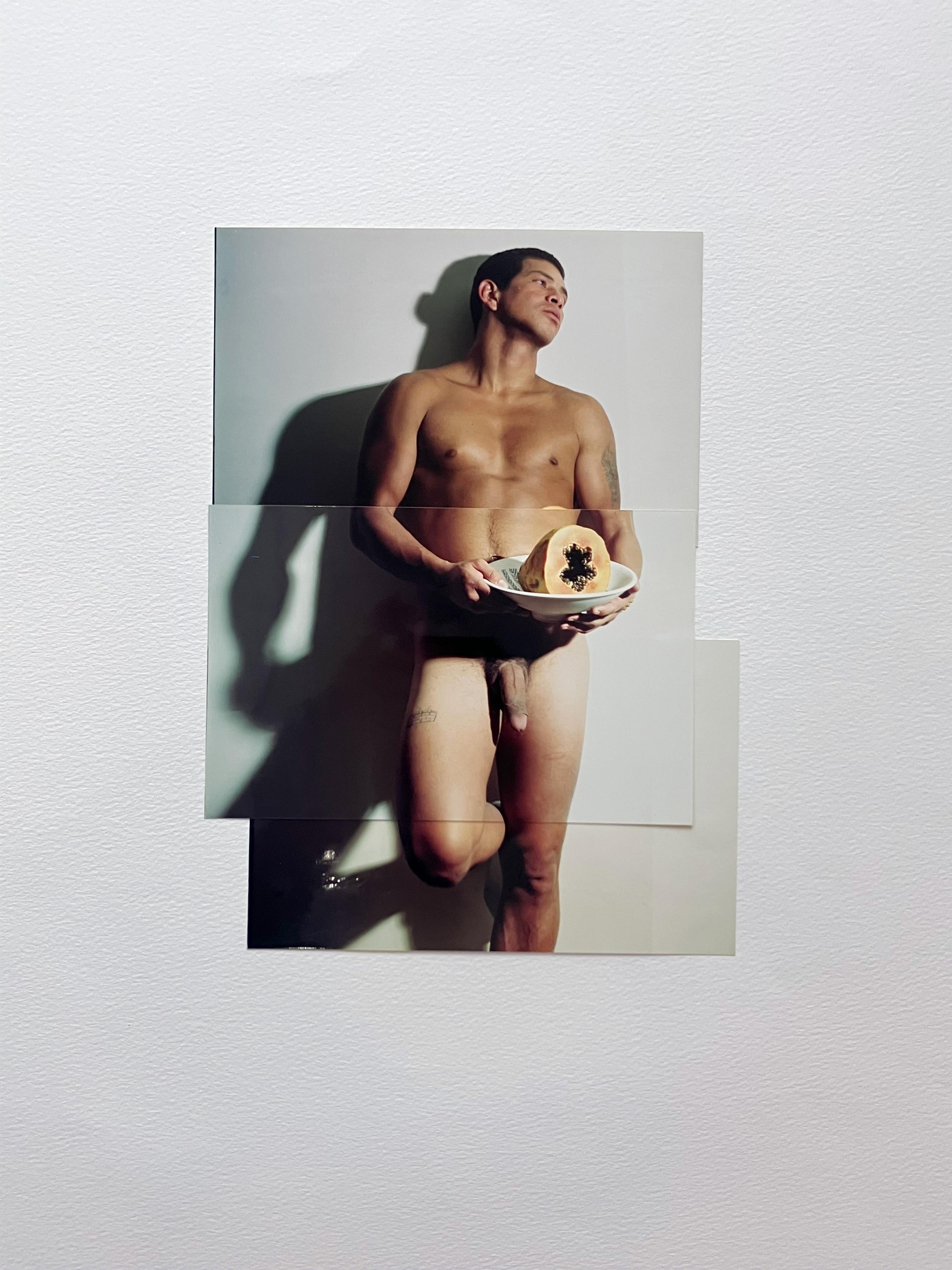 Bodegon Mauricio Feb 1, Diptychon. Aus der Serie Guerreros. Fotocollage (Grau), Nude Photograph, von Celso José Castro Daza