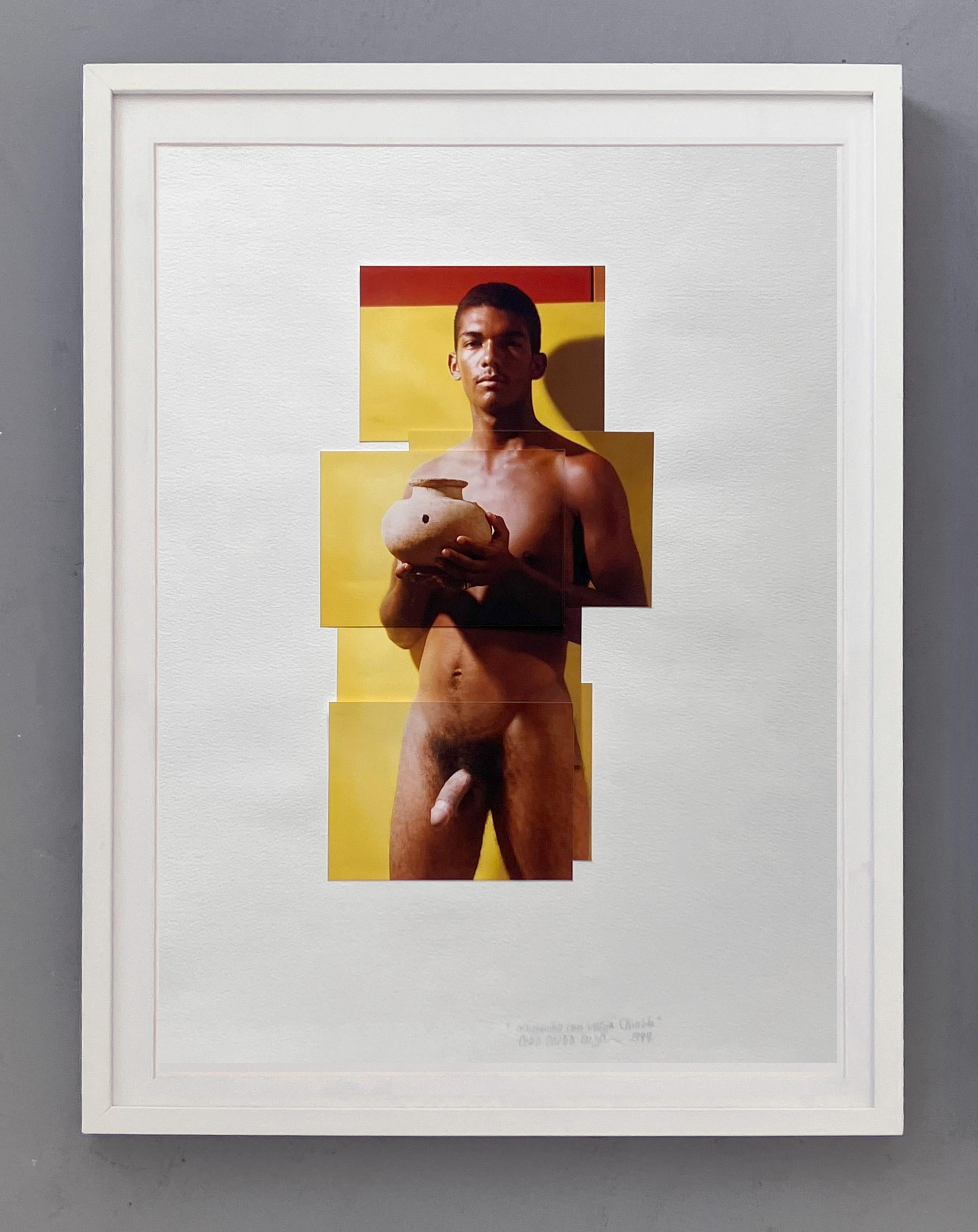 Muchacho con vasija Chimila. De la Serie Guerreros. Fotomontaje